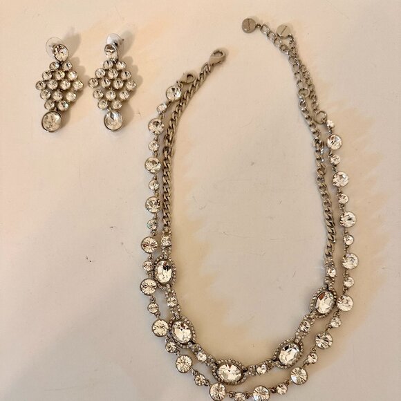 Givenchy Silvertone Swarovski Crystal Necklace Choker & Earrings Set New without - Picture 1 of 7